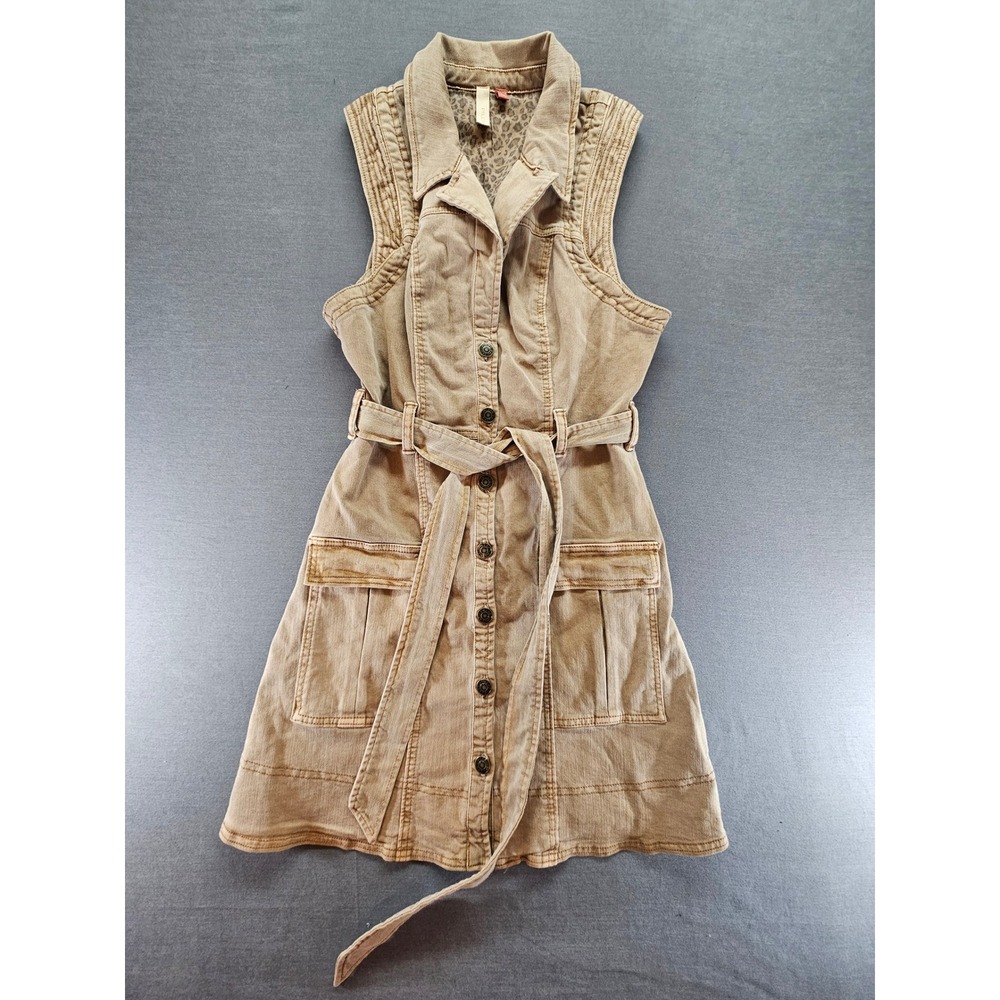 Pilcro and the Letterpress Tan Denim Utility Belted Sleeveless Dress Size 0